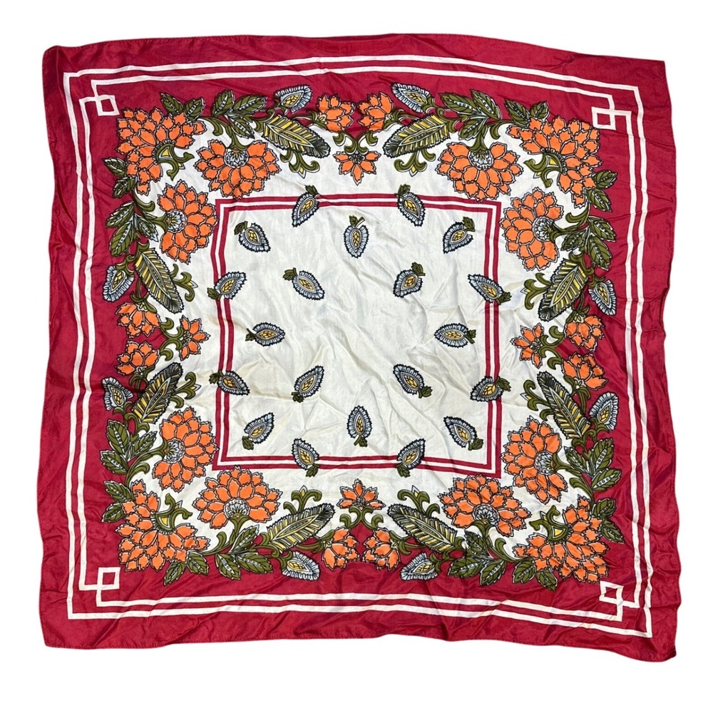 French Provincial Silky Square Indiennes Floral Scarf 28" x 28"